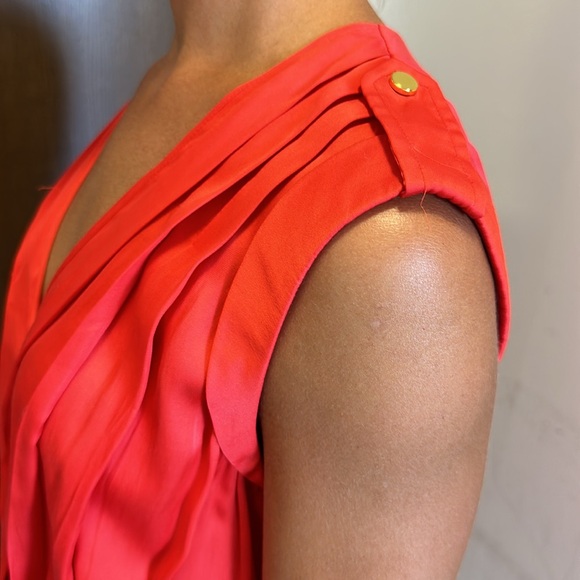 BeBe Vibrant Poppy Red Romper with Pockets, Gold Buttons, Hidden Zipper & Hooks - Picture 6 of 13